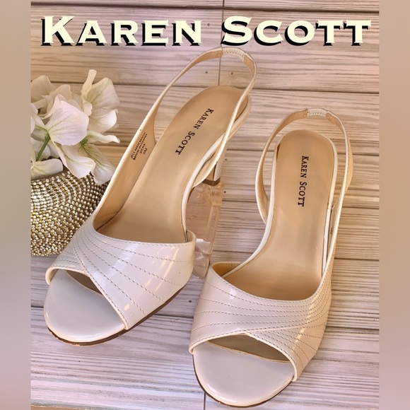 Karen Scott Shoes - Karen Scott Dena Ivory Patten Leather Peep Toe Pumps S:6